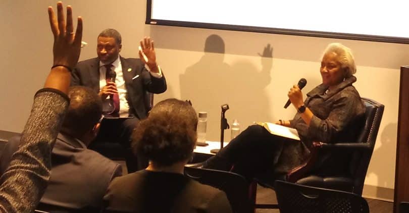 NAACP President and CEO, Derrick Johnson joins political strategist Donna Brazile, for “Where Do We Go from Here,” a discussion on the state and future of race in America held at the Howard University Interdisciplinary Building.(Photo: Courtesy Photo)